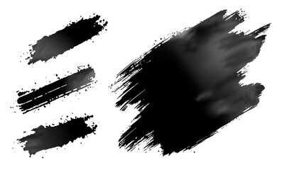 Black watercolor brush stroke isolated on transparent or white background and Hand draw gray watercolor stroke design