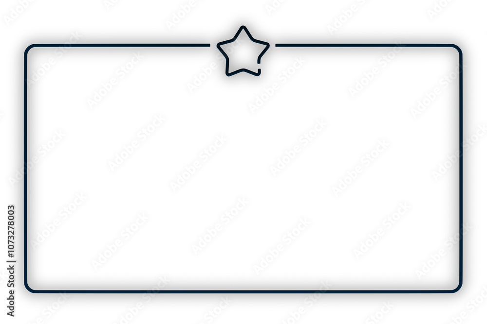 Poster Minimalist rectangular border with a star-shaped element in the center at the top, on a clean white background for design templates. 3D Rendering