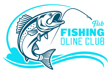 Creative vector template of fishing club logo or fishing online shop. Icon of fish with place for text