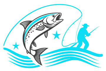 Creative vector template of fishing club logo or fishing online shop. Icon of fish with place for text