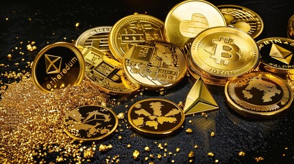 A Pile of Gold Coin - a shiny and alluring visual. The pile of gold coins creates a luxurious and eye-catching look. It gives the impression of great wealth and prosperity, making it a wonderful choic