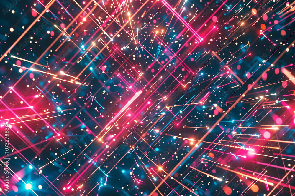 Fototapete Circuit board-inspired background with dynamic neon lines and pulsating data points, creating a vibrant tech-inspired atmosphere.