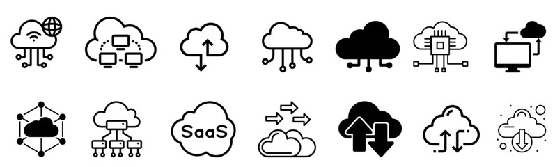 cloud computing icons set in vector