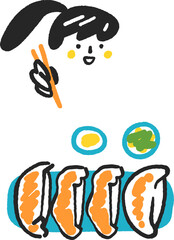 焼きたてギョーザを食べようとしている女性　ストックイラスト素材
