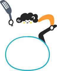 大きいフライパンとフライ返しを持つ主婦　ストックイラスト素材
