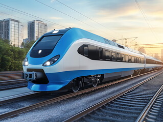 Naklejka premium High speed train in a blue and white color