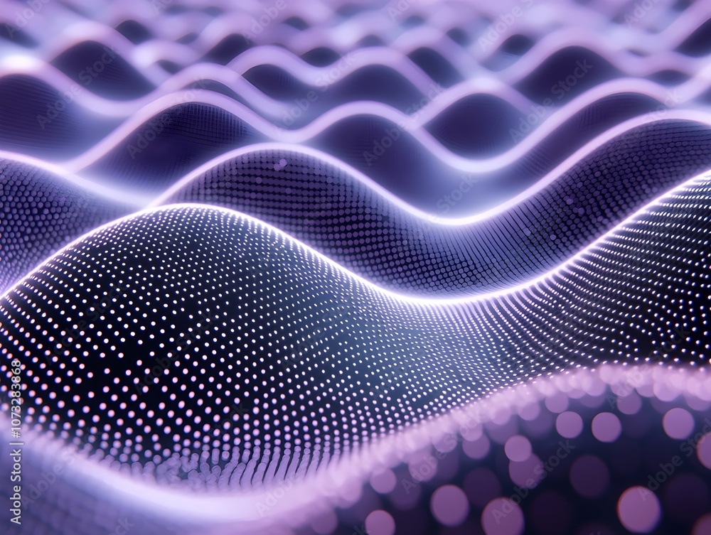 Poster abstract digital waves in shades of purple create a mesmerizing pattern, evoking a sense of depth an