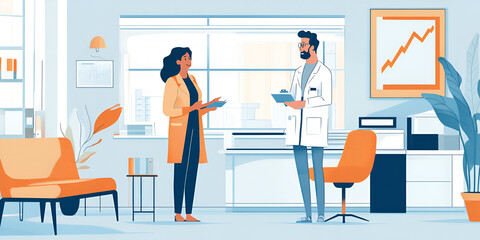 Doctors Meeting in Bright Office for Consultation, Medical Professionals Discussing Patient Care

