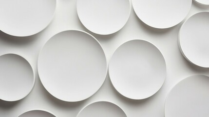 Subtle floating circle shapes with shadows on a clean white background, modern and abstract