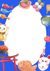 Hand-drawn Frame Enjoy the moment with japan dessert