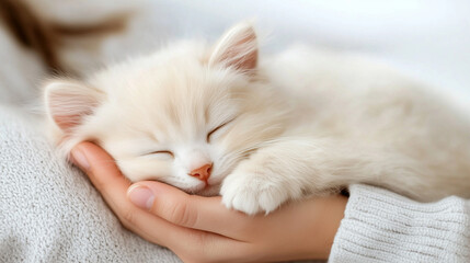 Cute Fluffy Pet Cuddled in Hands with Cozy Natural Lighting