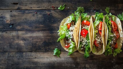 Delicious Tacos with Fresh Ingredients on Rustic Wooden Surface Perfect for Food Lovers and Culinary Enthusiasts Seeking Tasty Recipes and Inspiration