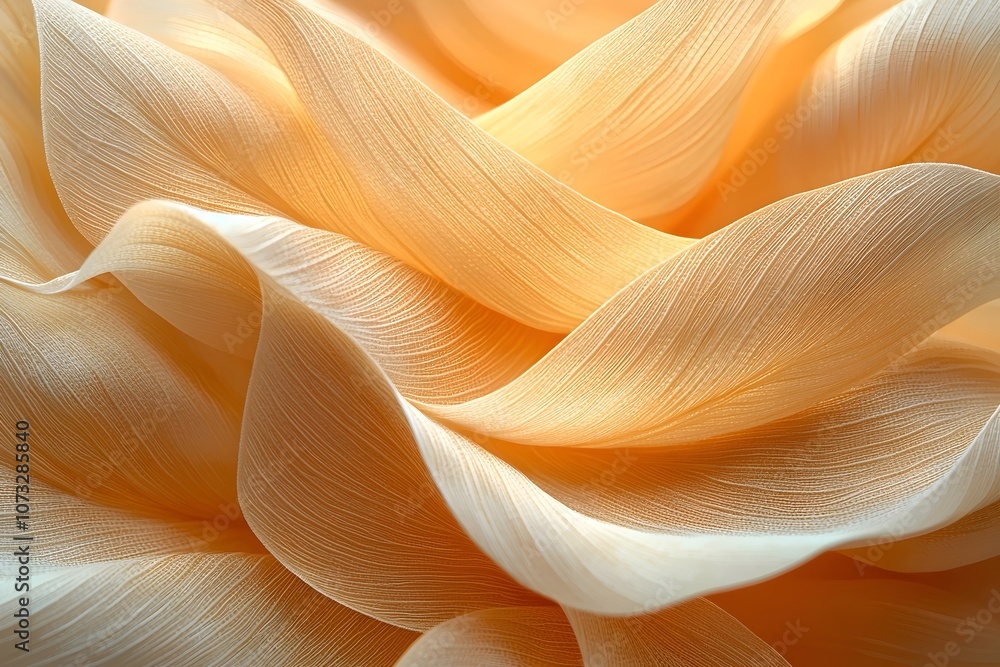 Poster a delicate close-up of flowing, soft beige fabric, creating elegant wave-like patterns that evoke a 