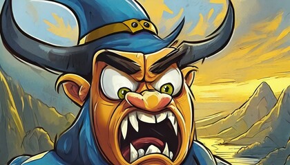 Close up of an angry cartoon face 