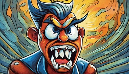 Close up of an angry cartoon face 