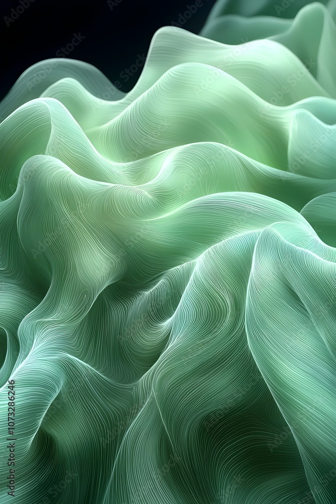 Aufkleber an abstract close-up of soft, flowing green waves, resembling ethereal fabric or fluid dynamics, cre