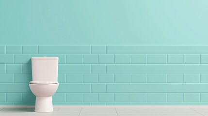 A minimalist bathroom featuring a white toilet against a light teal wall, emphasizing a clean and modern design.