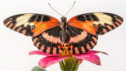 Obraz premium Close-Up of a Vibrant Butterfly Resting on a Colorful Flower with Detailed Patterns and Stunning Colors Captured in High Resolution