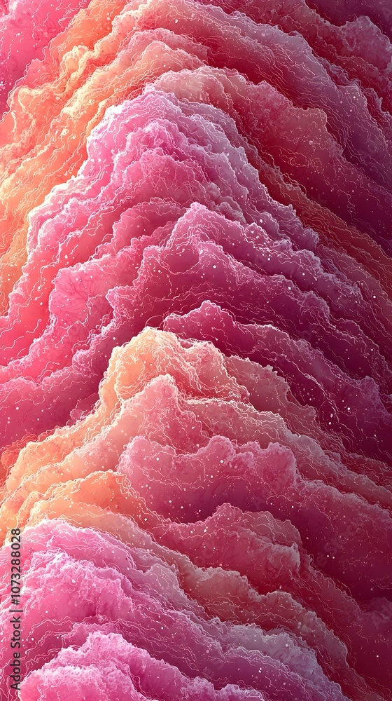 Poster a mesmerizing abstract artwork featuring layered waves of pink and peach hues, creating a dreamy and