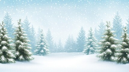 Fototapeta premium A snowy landscape with pine trees and a blue sky