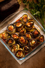 stuffed eggplants rolls with cheese parmesan mozzarella