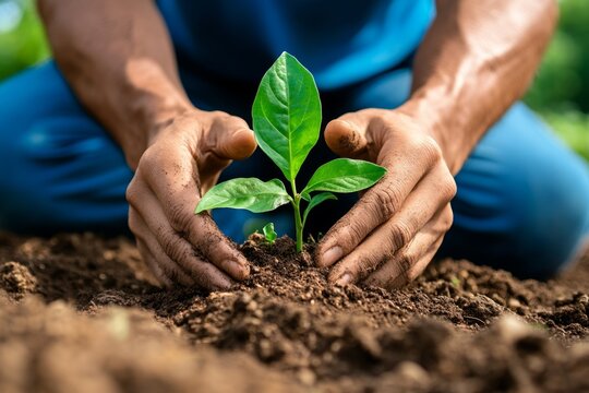 A community garden with people working together, planting and sharing crops