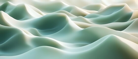 Obraz premium Abstract wavy patterns in soft teal hues create a serene and tranquil mood, resembling gentle ocean waves. The smooth textures invite exploration of form and color.