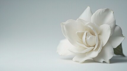 Fototapeta premium Delicate White Gardenia Flower Close-Up Showcasing Soft Petals and Natural Beauty on a Subtle Background for Floral Aesthetics and Nature Photography