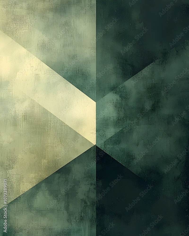 Aufkleber abstract geometric background featuring layered triangles in shades of green and beige, creating a s