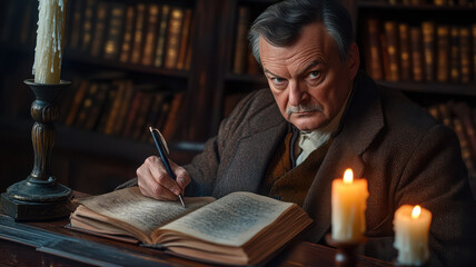 Man Journaling by Candlelight