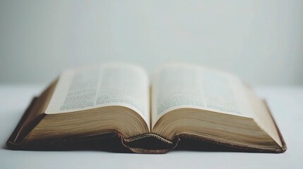 Obraz premium Close-up of an Open Book with Turning Pages Isolated on a Light Background, Ideal for Illustrating Reading or Study Concepts in Creative Projects