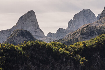 Summit of Maja Harapit in the Accursed Mountains, Albania, Prokletije, sharp peak of a steep...