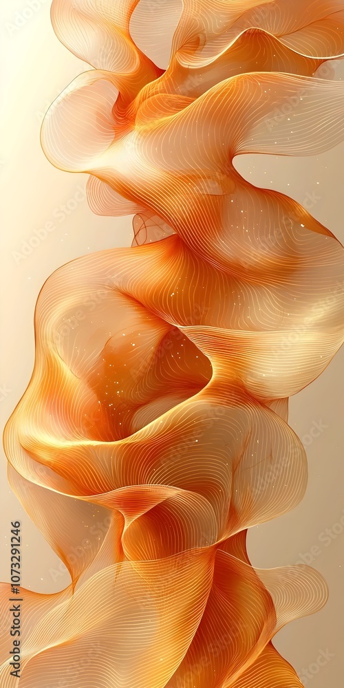 Poster an abstract design featuring flowing orange waves that create a sense of depth and movement, evoking