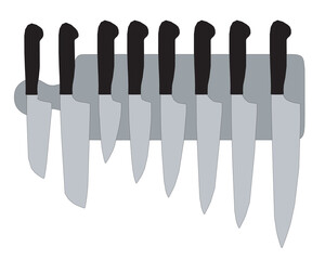 Kitchen and meat cutting knives set silhouette vector of chef and butcher tools. Stainless cleaver, carving and chopping, chefs, filleting, boning and paring knives with black handles, cutlery design