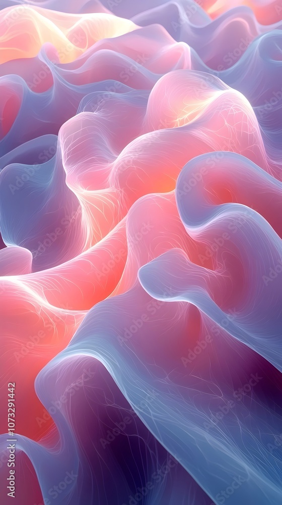 Aufkleber A mesmerizing abstract of flowing waves in soft pink and blue hues, creating a dreamy and ethereal atmosphere filled with depth and texture.