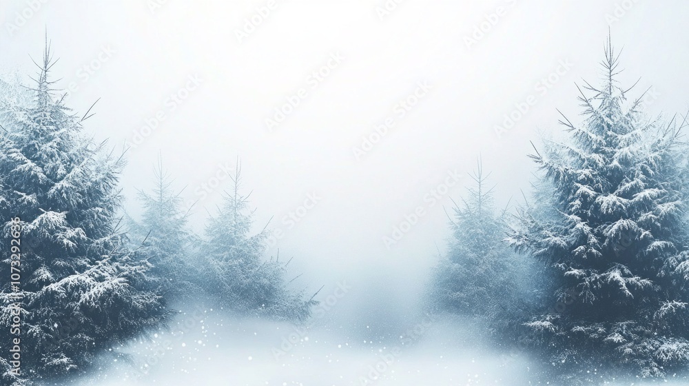 Aufkleber a snowy forest with two pine trees in the foreground
