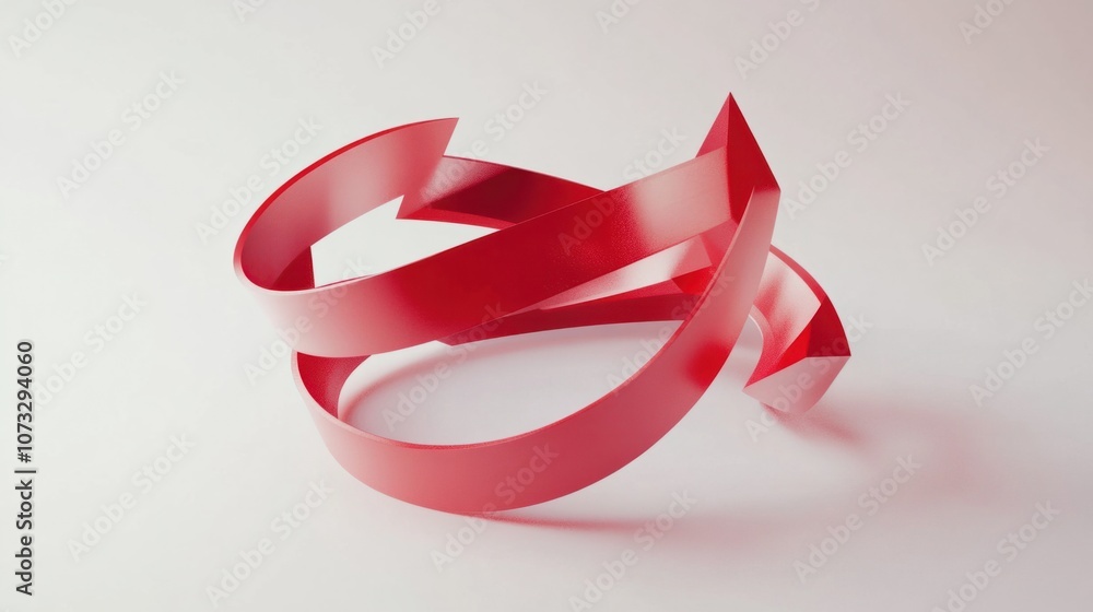 Poster red arrow loop, isolated on white, symbolizing process or repeat cycle