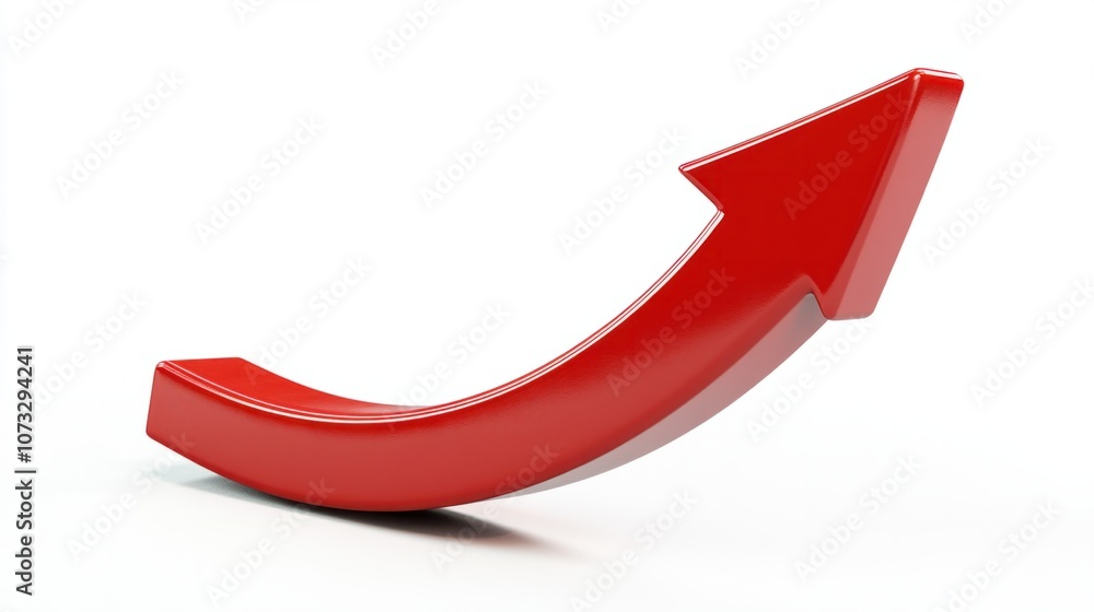 Poster red arrow pointing in a downward curve, isolated on white, showing decline