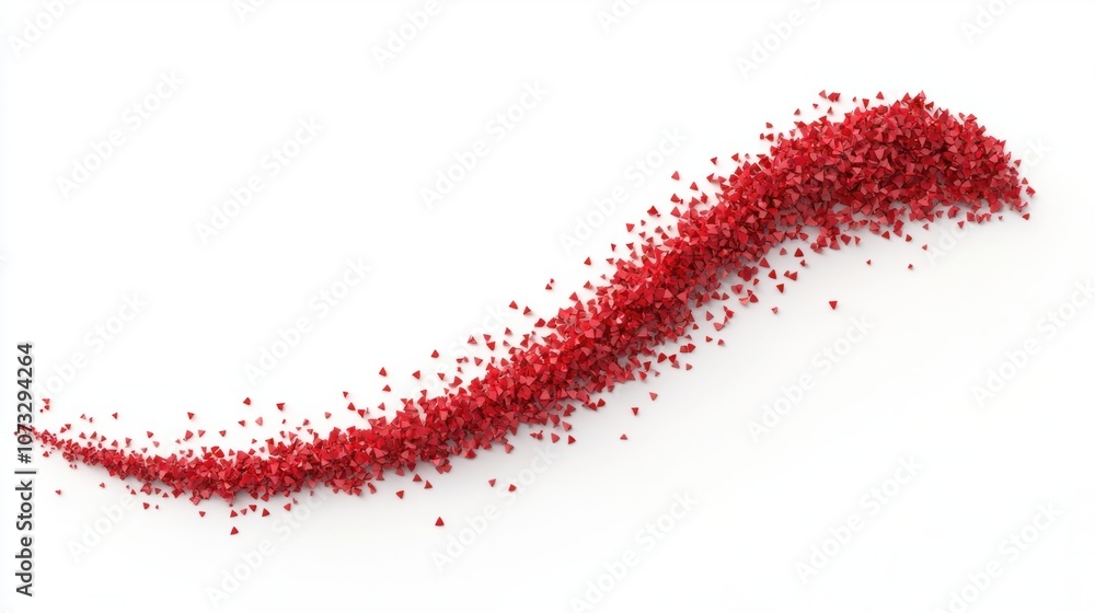 Poster red arrow pointing in a downward curve, isolated on white, showing decline