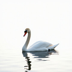 Obraz premium A serene swan gliding gracefully across tranquil waters, embodying beauty, elegance, and peace, reflecting nature's harmony and the delicate balance of wildlife and its serene environment