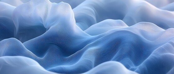 Obraz premium A mesmerizing abstract wave of soft, silky blue fabric undulating gracefully, creating a tranquil and serene atmosphere with gentle folds and textures.