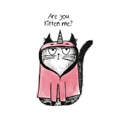 Hand drawn illustration sketch of funny cats on white background