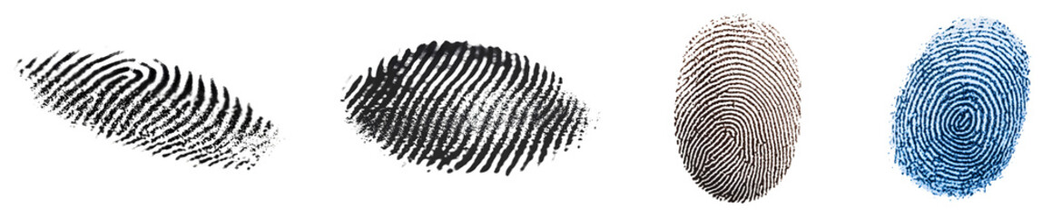 Various fingerprint sets showcasing different ink types and textures isolated on transparent background