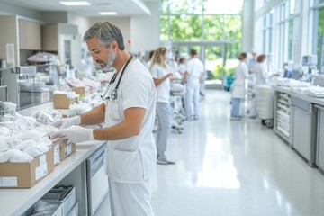 Obraz premium Medical packaging, volunteers, doctoral work. Generative AI