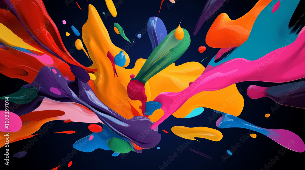 Aufkleber vivid splashes of paint collide against a dark background creating an explosion of color that inspir