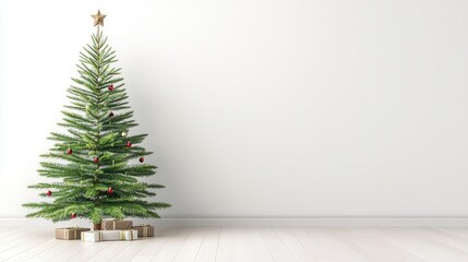 Minimalistic Christmas tree decorated with compostable and biodegradable decor, ecoconscious, 3D illustration