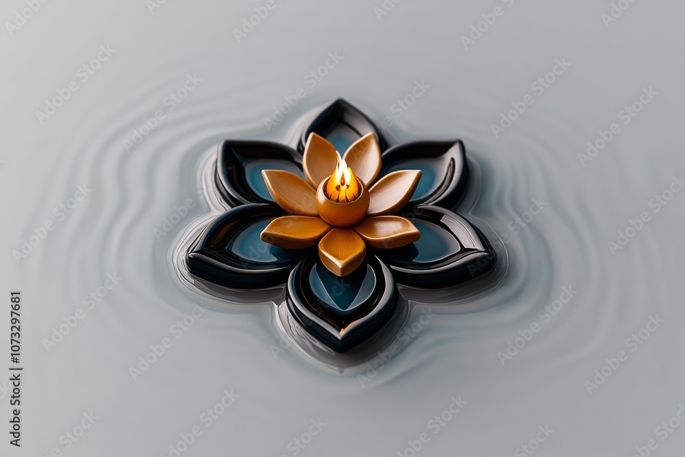 Poster Minimalist icon of a krathong floating on water with clean lines and muted colors