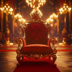 a chair with a red cushion that says the word on the back