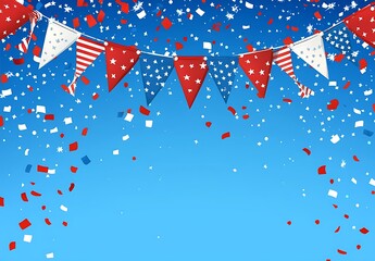 Obraz premium Red, white, and blue bunting against the sky background