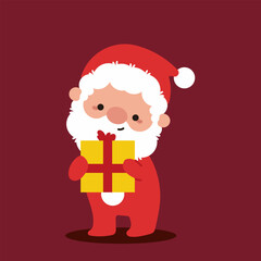 Cute Santa Claus with gift box vector cartoon character.